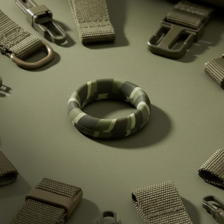 Army TimeLock High Elasticity Ball Ring in green camouflage on olive surface