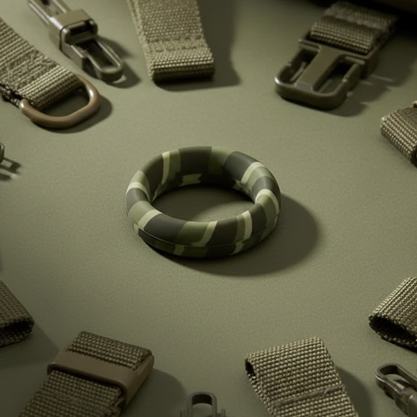 Army TimeLock High Elasticity Ball Ring in green camouflage on olive surface