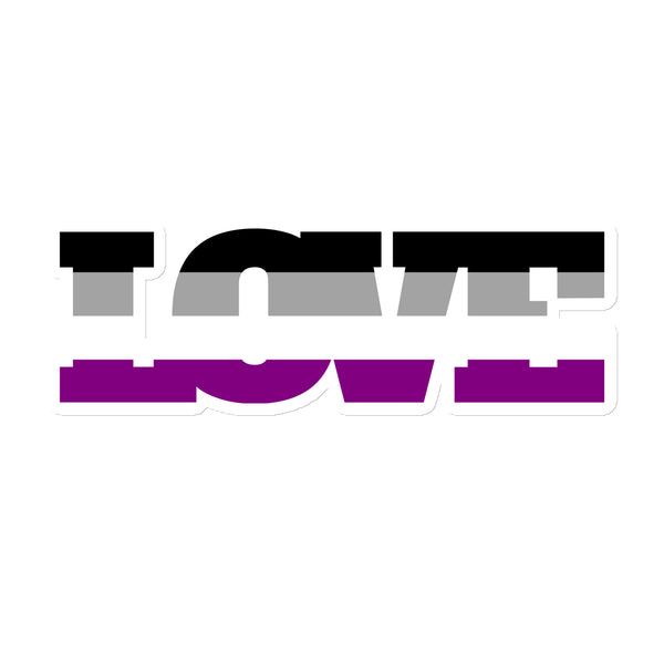 A LOVE magnet shown flat on white, with black, gray, and purple horizontal stripes