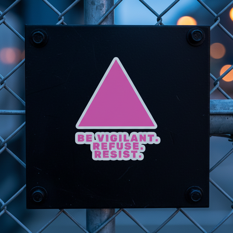 Bubble-free sticker reading Be Vigilant. Refuse