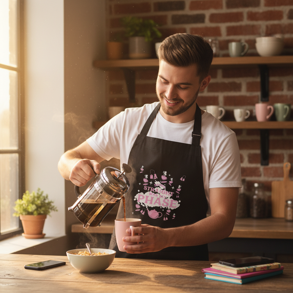 Person in a Being Straight Was My Phase organic cotton apron pours coffee
