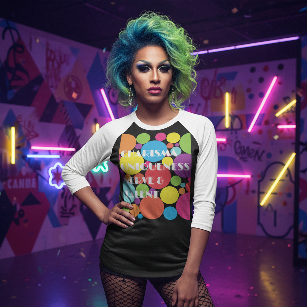 Charisma Uniqueness Nerve & Talent 3/4 sleeve raglan shirt with multicolored polka dots