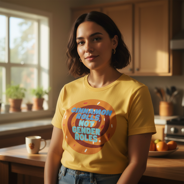 Cinnamon Rolls Not Gender Roles T-shirt with cinnamon roll graphic