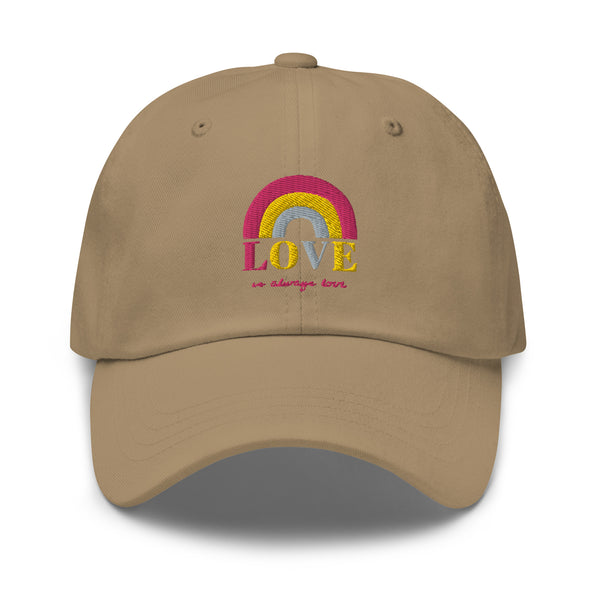 Tan queer pride cap featuring 