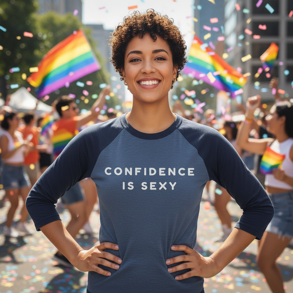 Confidence Is Sexy 3/4 Sleeve Raglan Shirt worn by a confident