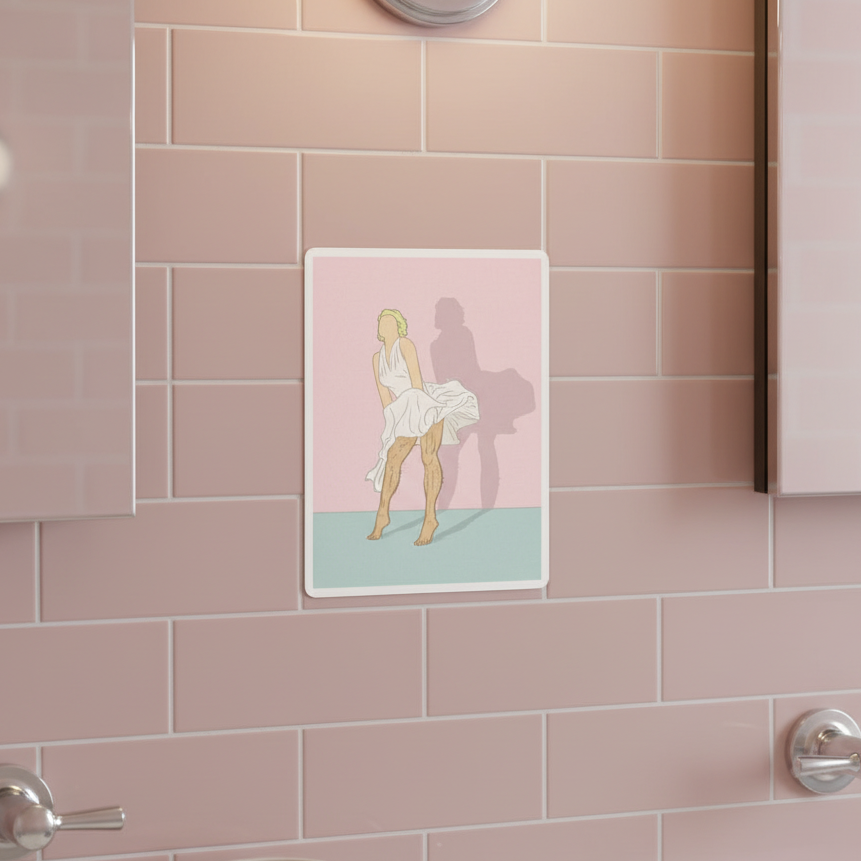 Daddy Monroe bubble-free sticker with minimalist art of a person in Marilyns white dress