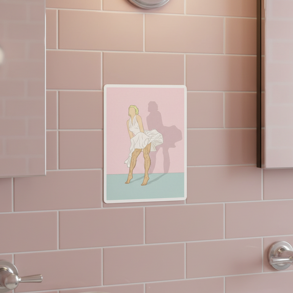 Daddy Monroe bubble-free sticker with minimalist art of a person in Marilyns white dress