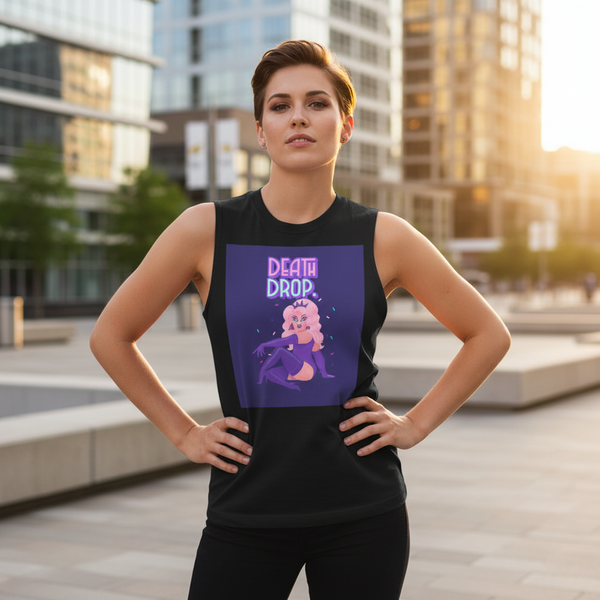 Death Drop Muscle Top, black unisex tank, bold 