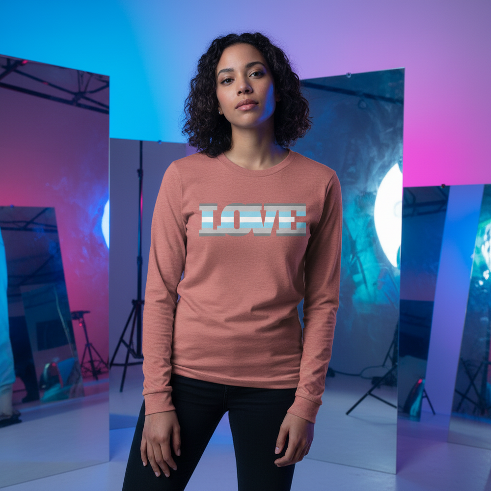 Demiboy Love Unisex Long Sleeve Pink T-Shirt with "LOVE" print