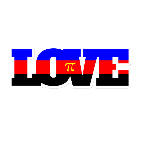 Polyamory magnet reading “POLY” over blue, red, and black horizontal stripes