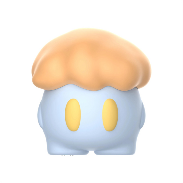 Front view of a pastel blue kawaii clitoral suction machine shaped like a small character