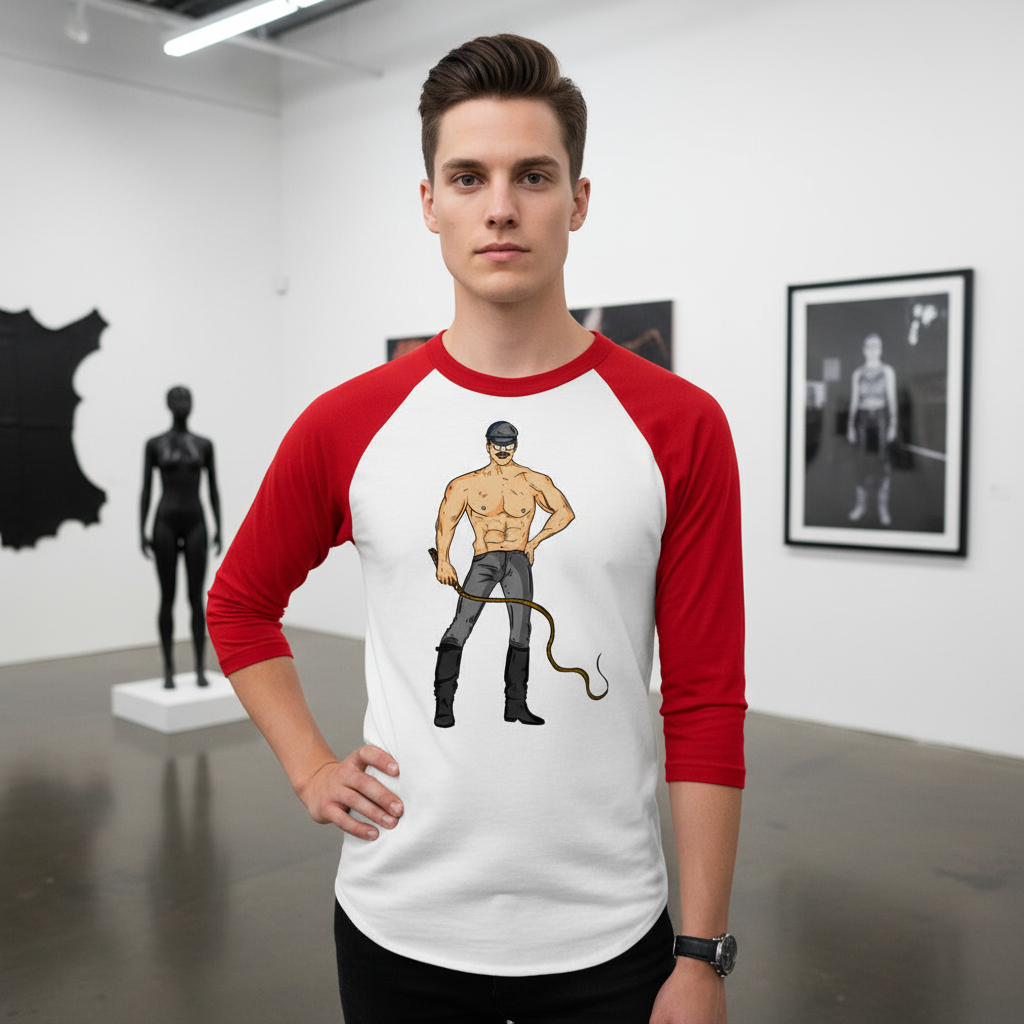 Dominant Daddy 3/4 Sleeve Raglan Shirt, white and red pride baseball tee