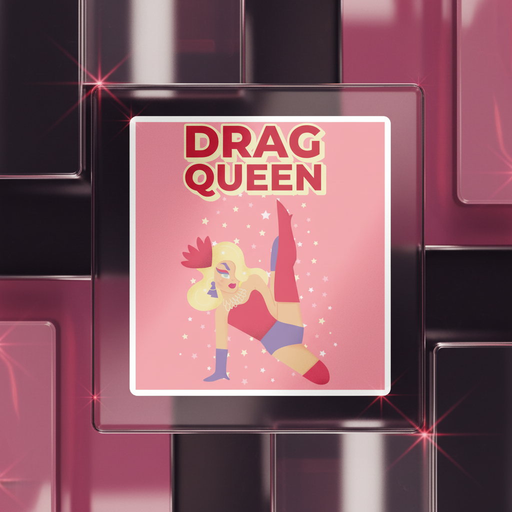 Drag Queen Magnet shows a queen in long blonde hair, crown, pink gloves