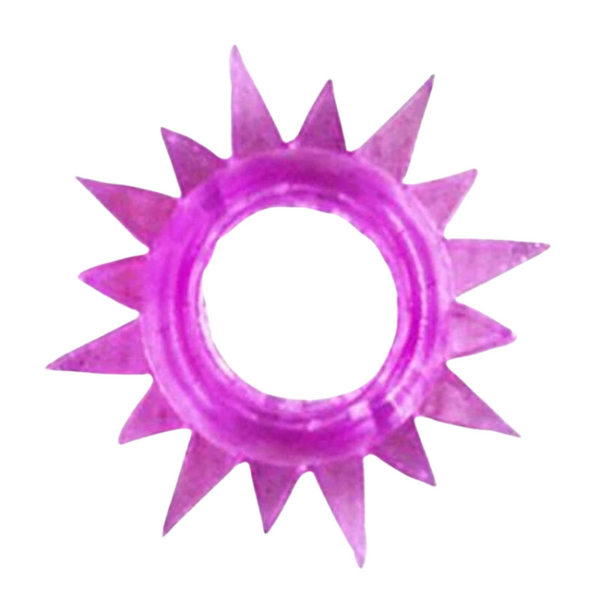 Purple spiked cock ring shown from above on a white background