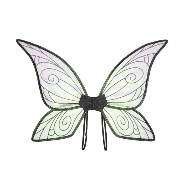Front-facing fairy wings with four pale iridescent panels, black outlines, and a central black connector