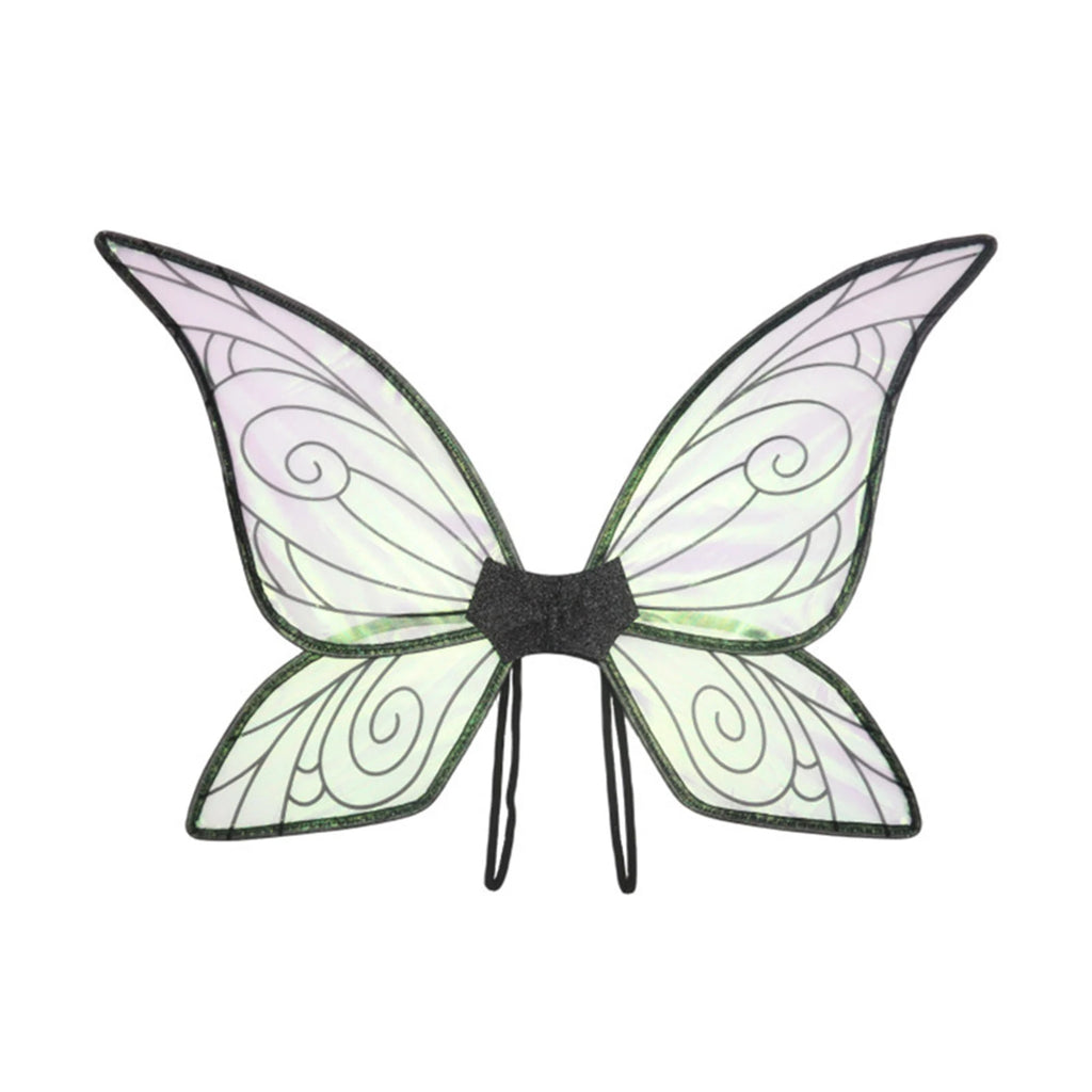 Front-facing fairy wings with four pale iridescent panels, black outlines, and a central black connector