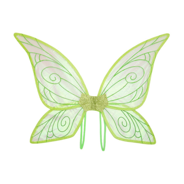 Front-facing pair of translucent green fairy wings with glittery center and swirling vein patterns