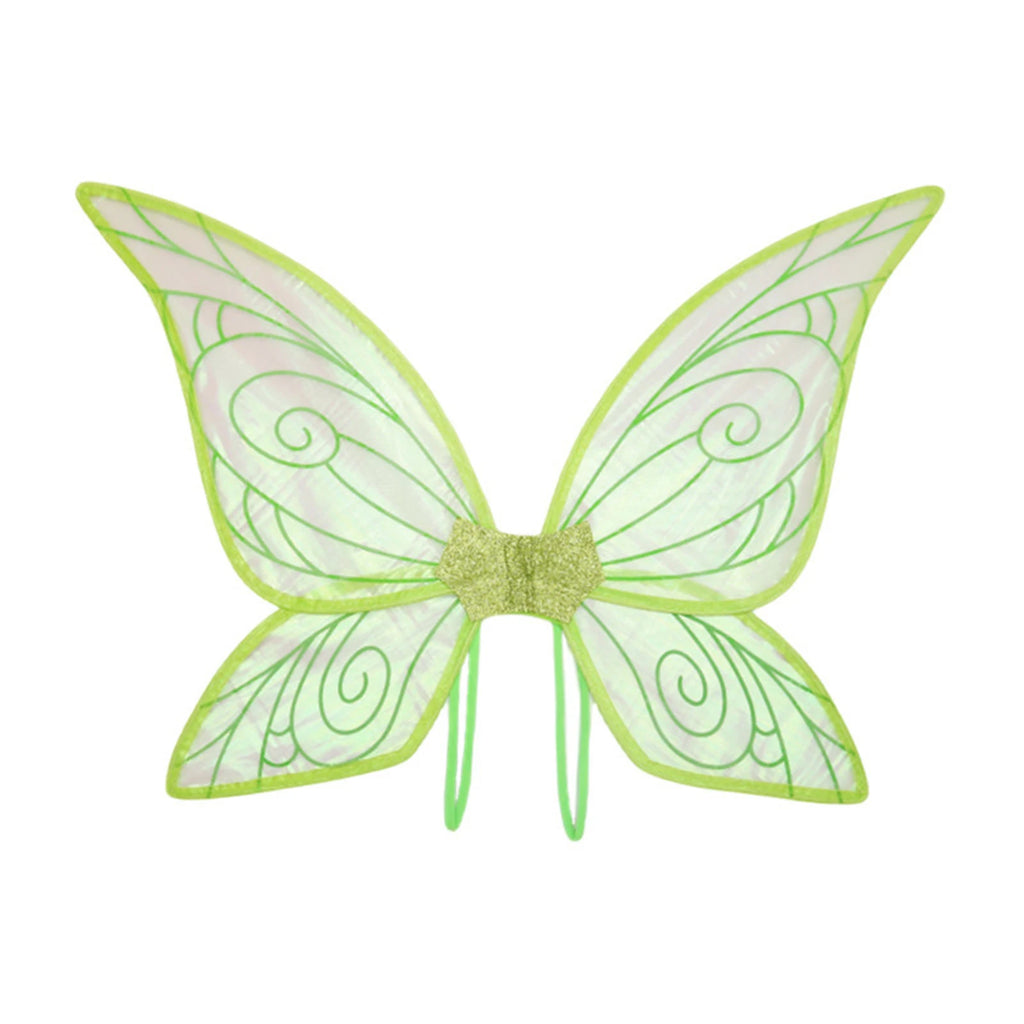 Front-facing pair of translucent green fairy wings with glittery center and swirling vein patterns
