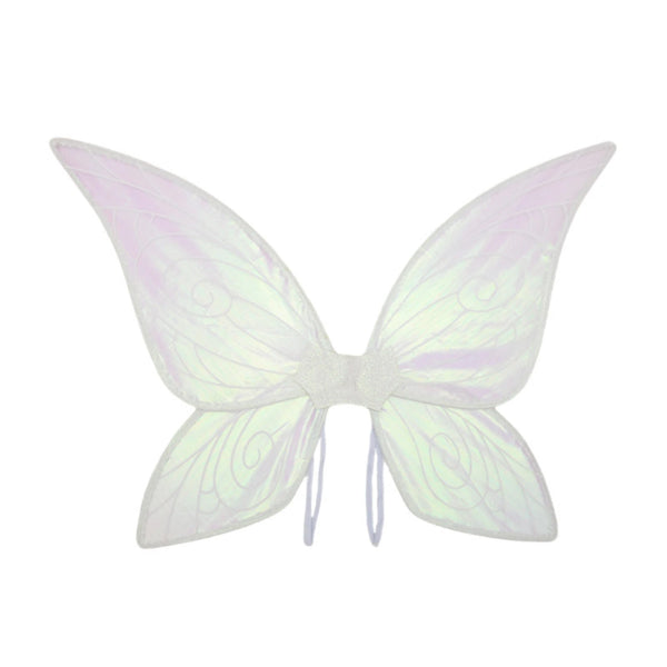 Front-facing iridescent fairy wings with four pointed sections and swirling vein patterns