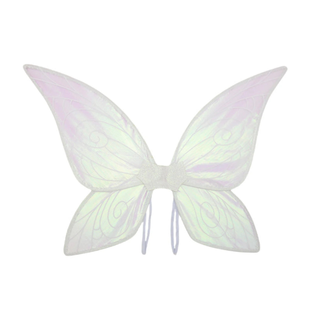 Front-facing iridescent fairy wings with four pointed sections and swirling vein patterns