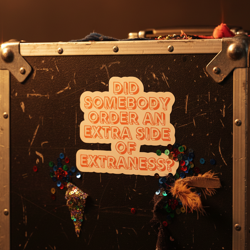 Custom "Extra Side Of Extraness" bubble-free sticker with bold orange-outlined text pops on a black case