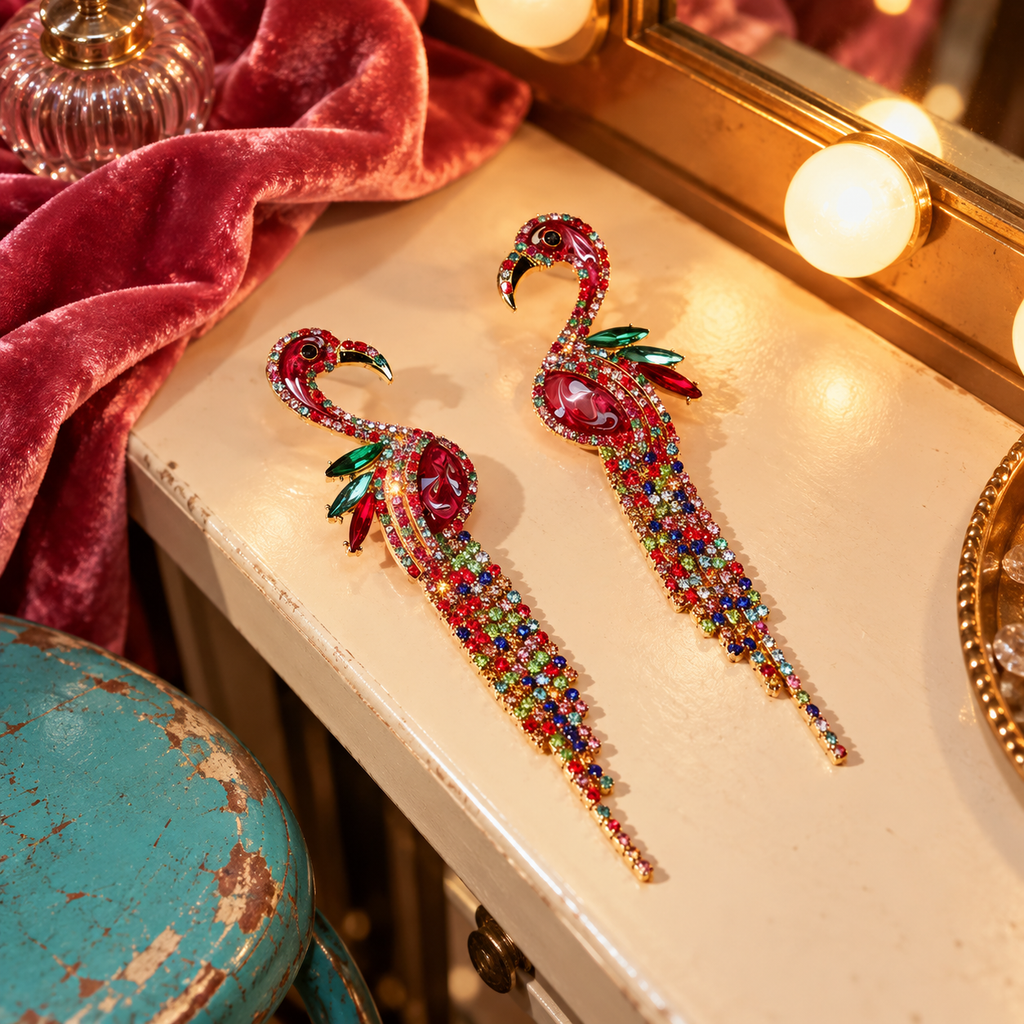 Flamingo Rhinestone Dangle Earrings.