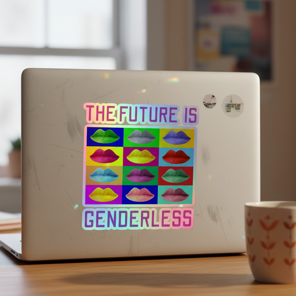 Holographic sticker on laptop reads 