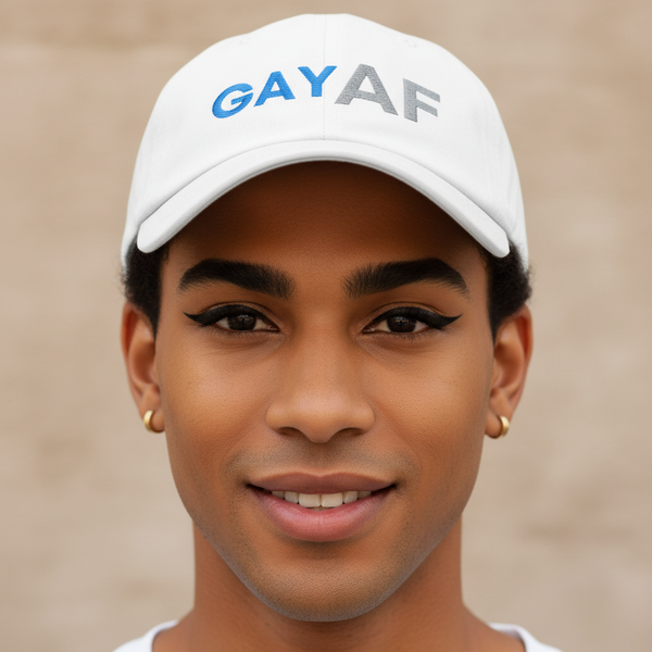 Gay AF Cap—a classic white hat with 