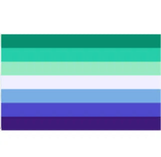 Gay men’s MLM pride flag with seven horizontal green, blue, and purple stripes