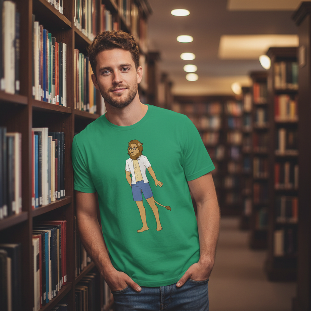Gay Nerd Unisex T-Shirt with a cartoon lion in a lab coat