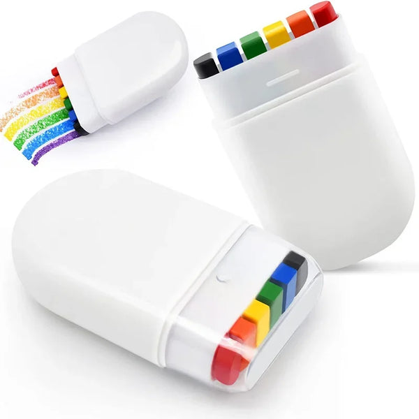 Two white rainbow face-paint applicator cases, one open and one showing rainbow paint stripes
