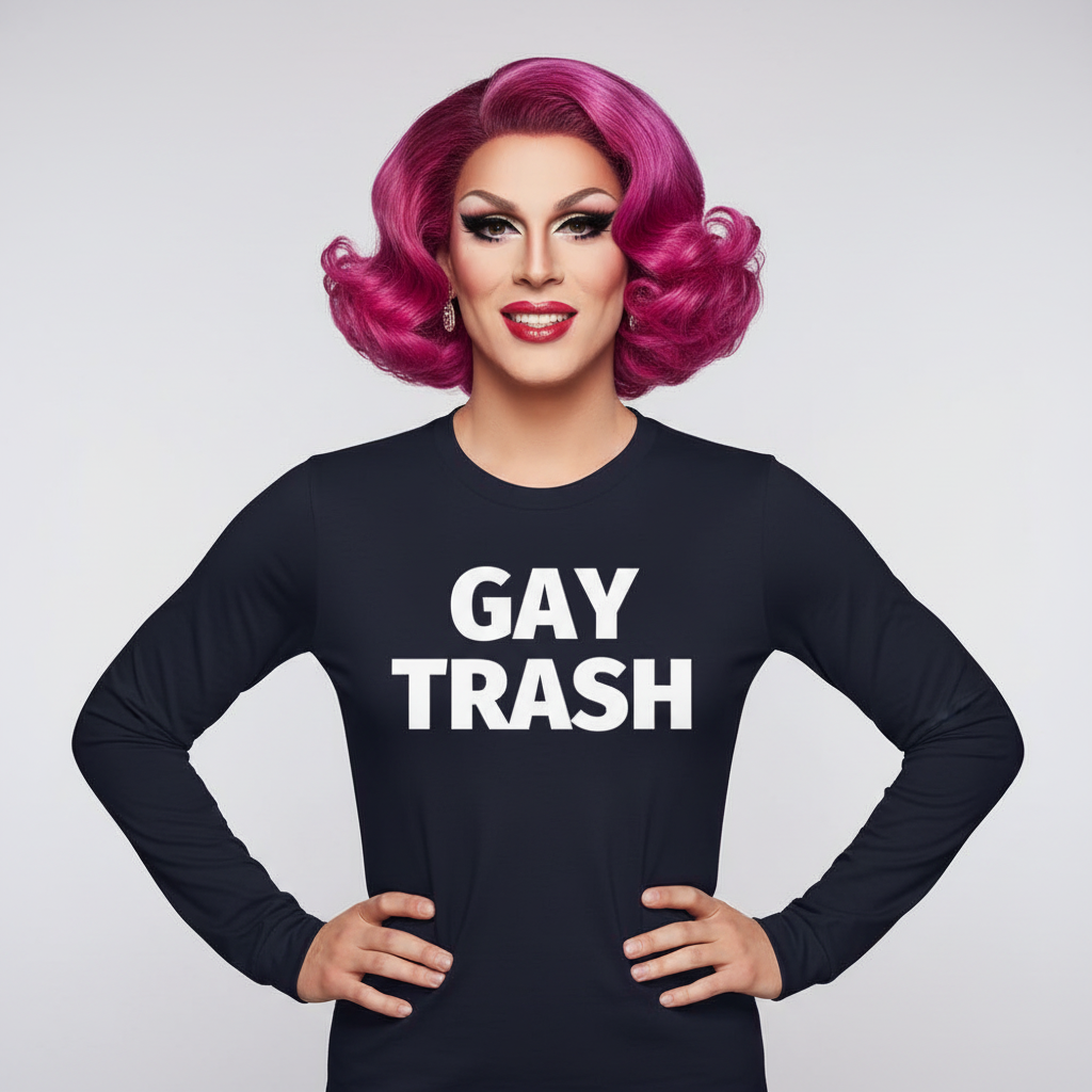 Gay Trash Unisex Long Sleeve T-Shirt with bold white lettering