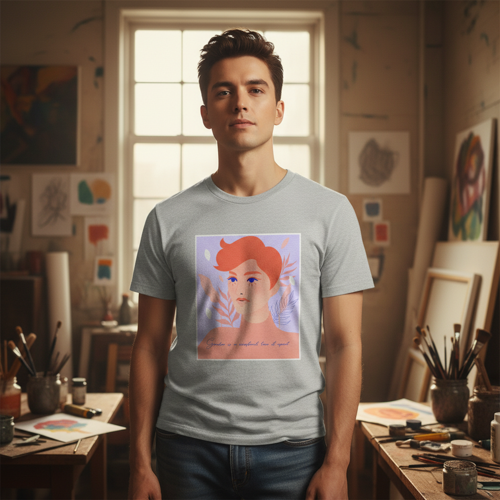 Gender Is A Construct Tear It Apart T-Shirt in soft cotton, bold face and leaves print