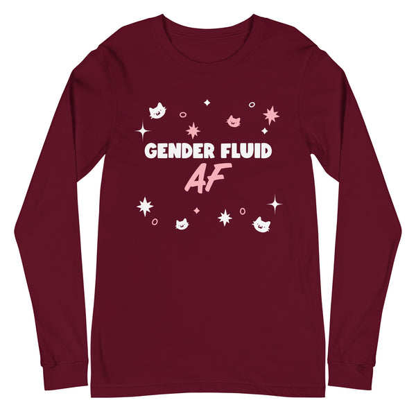 Unisex maroon long sleeve tee, crew neck, with white and pink 