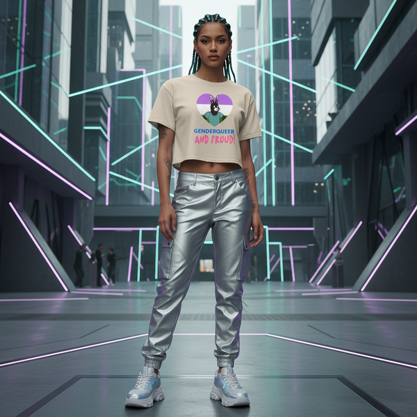 Genderqueer And Proud crop top with genderqueer flag, heart