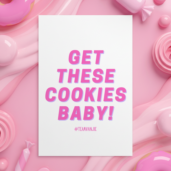 Postcard with bold pink text 