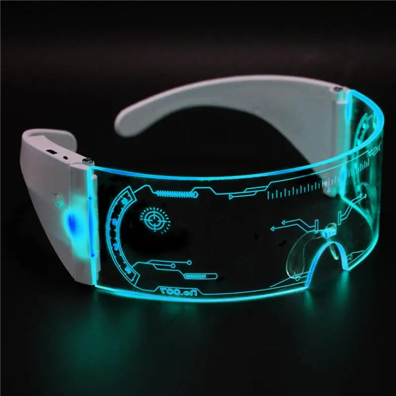 White LED rave sunglasses, front product view; queer rave shades