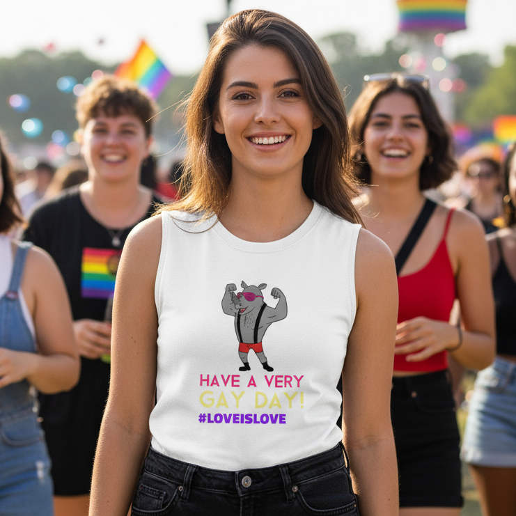 Have A Very Gay Day! Muscle Top with a rainbow sunglass bulldog