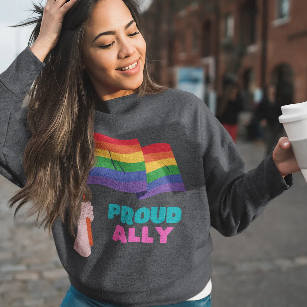 Black Proud Ally Unisex Sweatshirt by Queer In The World Originals sold by Queer In The World: The Shop - LGBT Merch Fashion