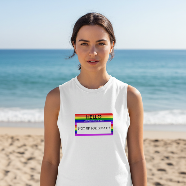Relaxed fit unisex muscle tank says 
