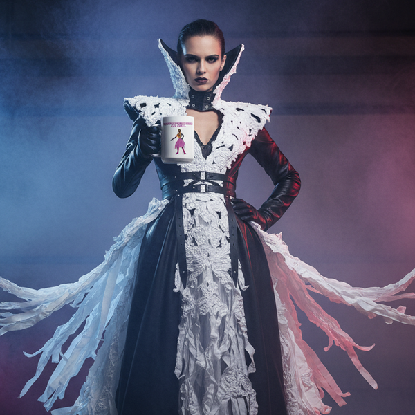 A striking Heteronormativity Is A Cult mug held by a person in a regal dark-fantasy gown