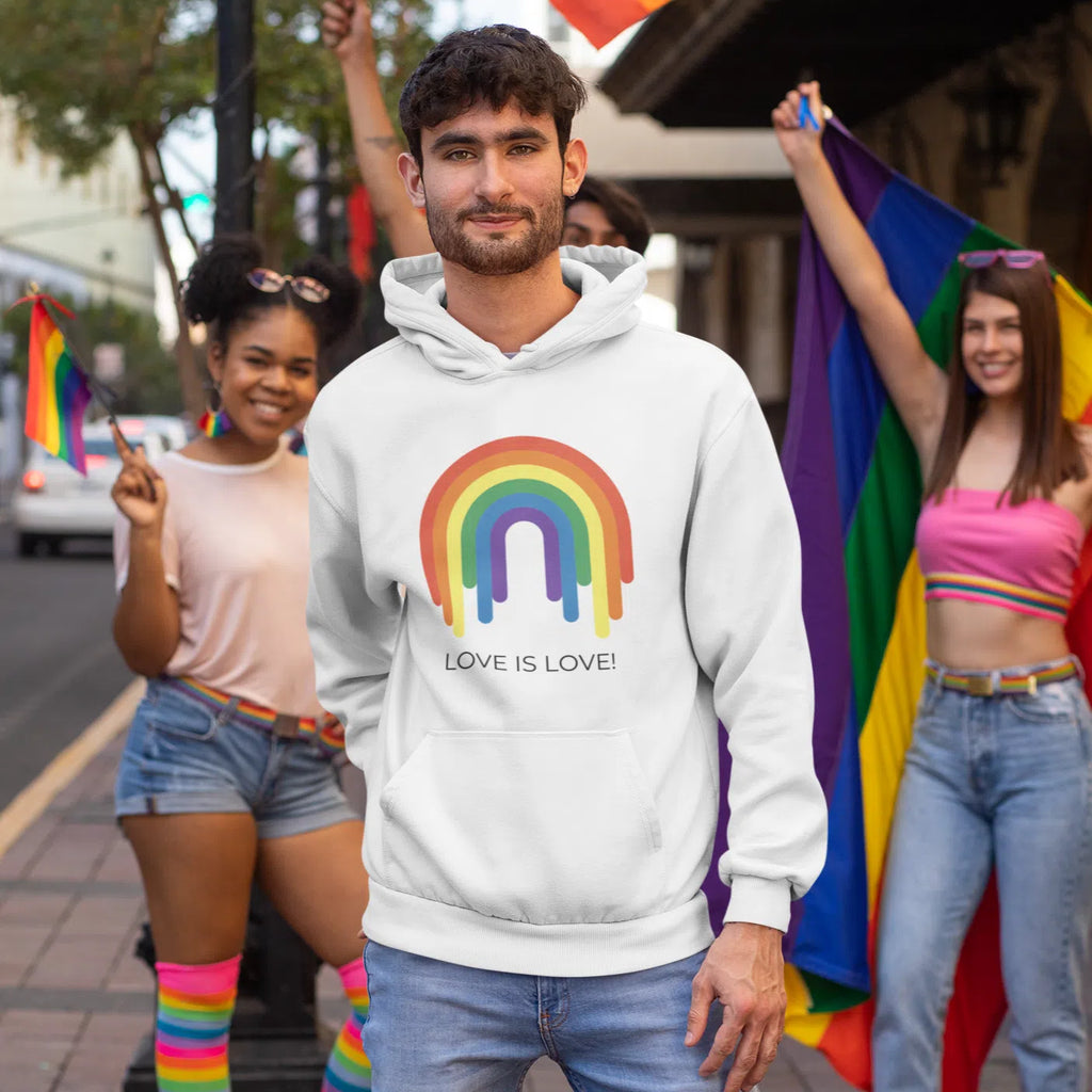 Sport Grey Love Is Love Unisex Hoodie by Queer In The World Originals sold by Queer In The World: The Shop - LGBT Merch Fashion