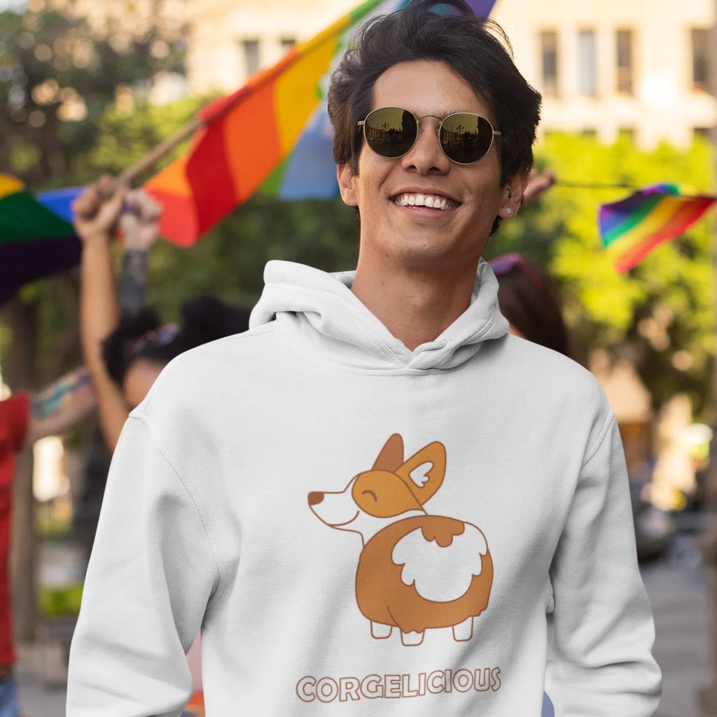 Black Corgelicious Unisex Hoodie by Queer In The World Originals sold by Queer In The World: The Shop - LGBT Merch Fashion