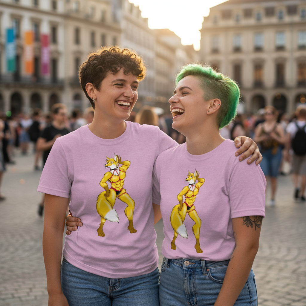 Hot Gay Furry Unisex T-Shirts with a bold yellow muscle creature