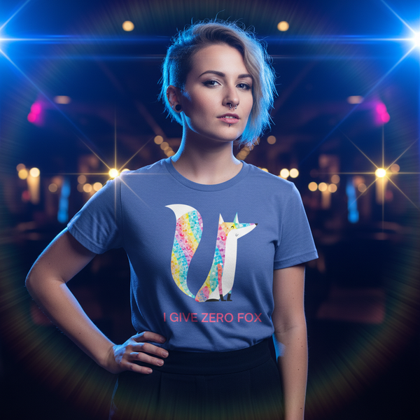 I Give Zero Fox Glitter T-Shirt with a bold fox graphic