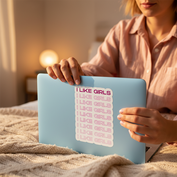 Light blue laptop with I Like Girls Bubble-Free Stickers