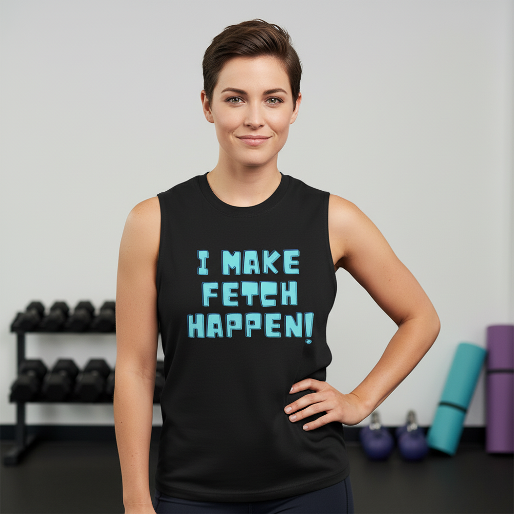 I Make Fetch Happen! Muscle Top in the gym, rocked by a smiling short-haired person