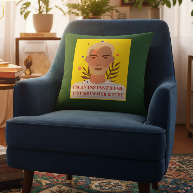 Premium "I'm An Instant Star Pillow" with illustrated face and text: IM AN INSTANT STAR