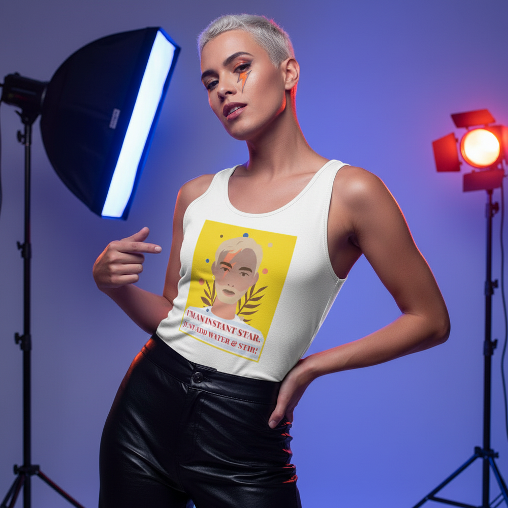 I'm an Instant Star unisex tank top, paired with black leather pants