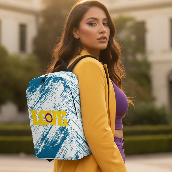 Intersex Love Minimalist Backpack with blue and white brushstrokes